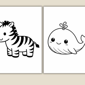 Printable toddler coloring book with 50 simple animal pages designed for preschool and daycare activities.