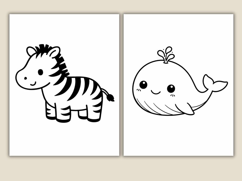Printable toddler coloring book with 50 simple animal pages designed for preschool and daycare activities.