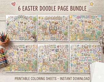 Easter Coloring Pages Bundle 6 Cute Easter Coloring Sheets Printable Kids Activity Pack PDF & PNG Toddler Preschool
