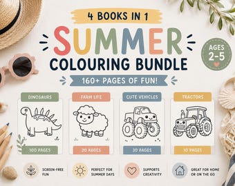 160+ Easy Coloring Pages Bundle for Toddlers Kids Preschool Montessori Homeschool Dinosaur Farm Vehicle Tractor Instant Download Book