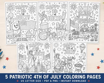 4th of July Coloring Pages for Kids Printable, Patriotic USA Coloring Sheets, Independence Day Activity, PDF Instant Download