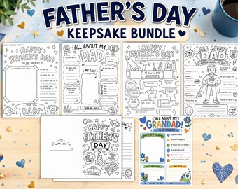 Father’s Day Printable Bundle for Kids, All About Dad Worksheets, Father’s Day Card, Grandpa Activity, Keepsake Gift PDF