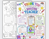 Teacher Appreciation Printable for Kids, Thank You Teacher Coloring Page, End of Year Teacher Gift From Student, Classroom Activity PDF PNG