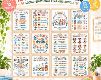 Posters voor een rusthoekje voor kinderen, printbare SEL-posters voor in de klas, emotieregulatie, copingvaardigheden, gevoelenskaart, visuele hulpmiddelen voor ADHD en autisme (pdf)