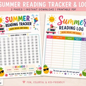 Summer Reading Tracker & Reading Log Printable Kids Reading Challenge 100 Book Tracker Summer Reading Log Printable PDF PNG