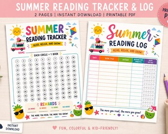 Summer Reading Tracker & Reading Log Printable Kids Reading Challenge 100 Book Tracker Summer Reading Log Printable PDF PNG