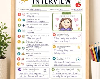 My Teacher Interview Printable, Get to Know Your Teacher Worksheet, Back to School Activity, Teacher Interview, Classroom Printable for Kids