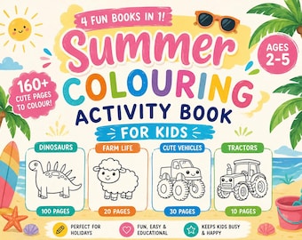 160+ Coloring Pages Bundle for Toddlers | Dinosaur Farm Life Cute Vehicle & Tractor Coloring Books | Printable PDF Activity Pack
