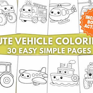 Cute Vehicle Coloring Pages for Toddlers Ages 2–5 Easy Transportation Coloring Book Simple Kids Printable PDF Car Truck Bike