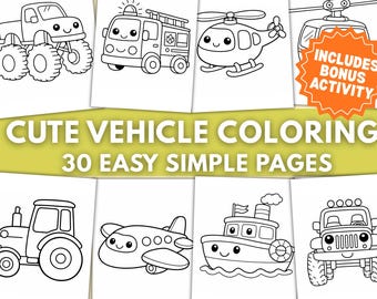 Cute Vehicle Coloring Pages for Toddlers Ages 2–5 Easy Transportation Coloring Book Simple Kids Printable PDF Car Truck Bike