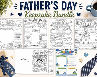 Father’s Day Printable Bundle for Kids, All About Dad Worksheets, Father’s Day Card, Grandpa Activity, Keepsake Gift PDF