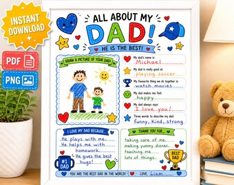 All About My Dad Printable, Neutral Fathers Day Gift from Kids, Minimalist Dad Worksheet, Scandinavian Kids Activity Sheet, Preschool Craft