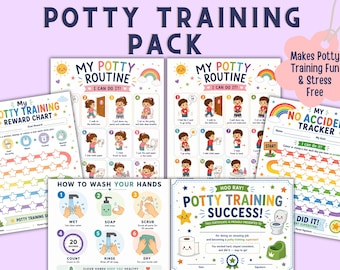 Potty Training Chart Bundle Printable PDF, Potty Routine Chart Boy & Girl, Reward Chart, No Accident Tracker, Parent Guide, Instant Download