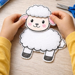 Sheep Craft Printable Build a Sheep Cut & Paste Activity Cotton Ball Craft for Kids Preschool Farm Activity Ages 2-5 image 3