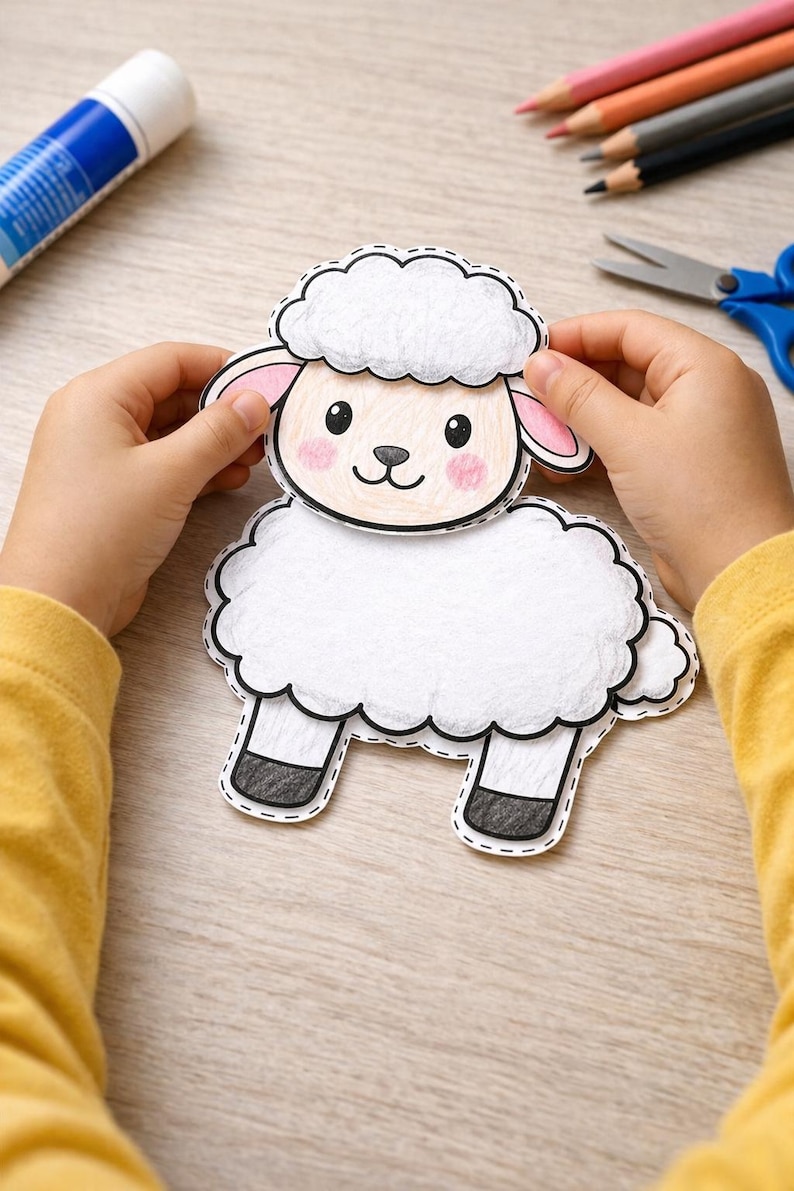 Sheep Craft Printable Build a Sheep Cut & Paste Activity Cotton Ball Craft for Kids Preschool Farm Activity Ages 2-5 image 3