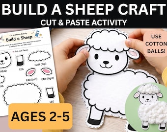 Sheep Craft Printable Build a Sheep Cut & Paste Activity Cotton Ball Craft for Kids Preschool Farm Activity Ages 2-5