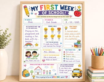 First Week of School Memory Worksheet Printable Keepsake Back to School Activity for Kids First Week Reflection Printable All About School