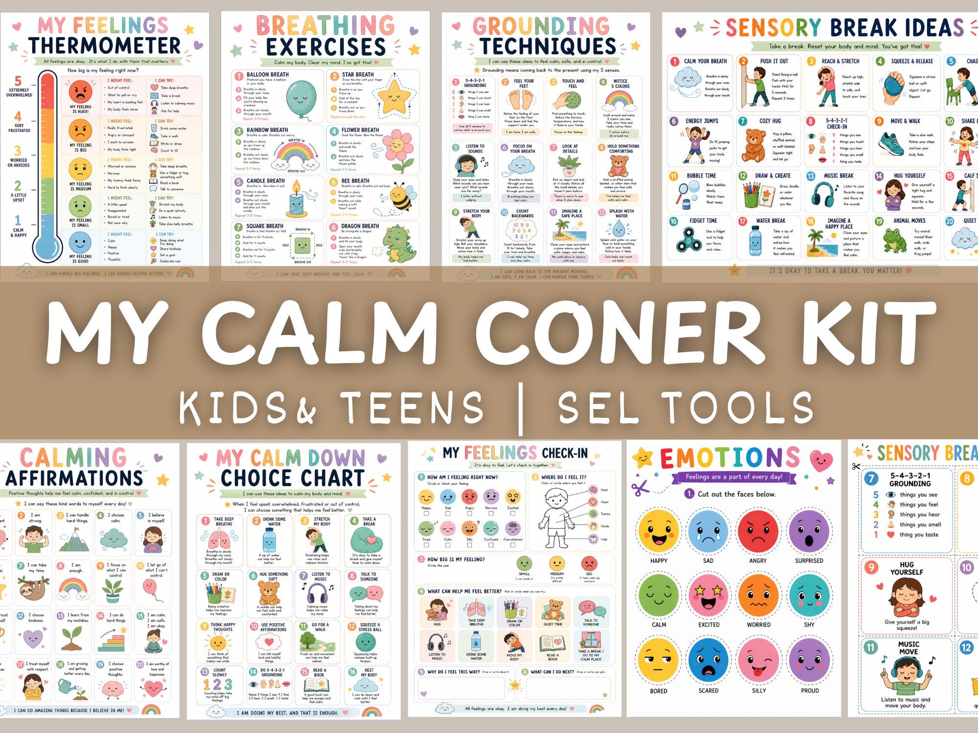 Calm Corner Kit Printable Kids & Teens SEL Emotional Regulation Posters ...