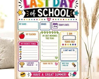 Last Day of School Printable Sign, End of School Year Memory Page, Kids School Keepsake, Preschool Kindergarten Grade School Memory Activity