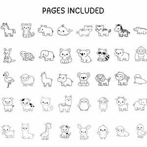 50 Easy animal coloring pages for toddlers featuring simple animals and bold lines for early learning activities.