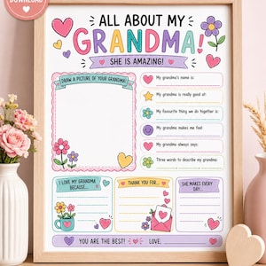 all about my grandma printable worksheet kids gift nana mothers day activity preschool coloring page grandma keepsake