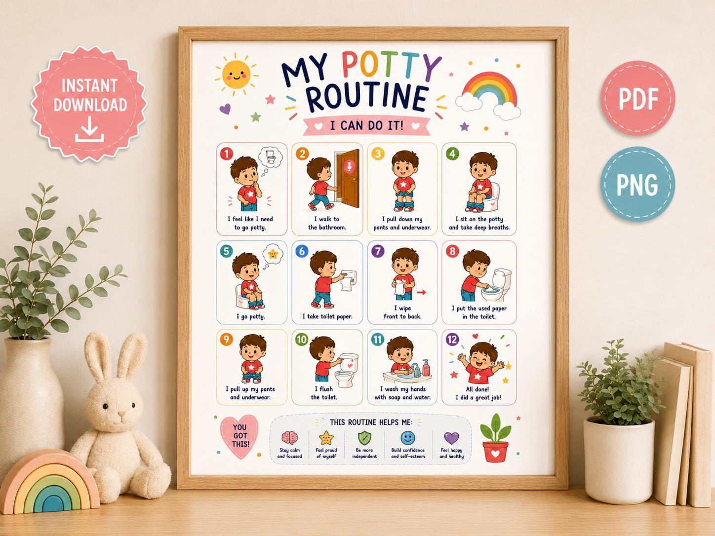 Potty Training Visual Schedule for Toddlers Printable, Autism Routine ...