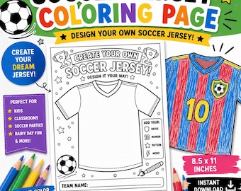 Kleurplaat voetbalshirt, WK voetbal ontwerp je eigen voetbalteamshirt, afdrukbare sport afdrukbare pdf (directe download)