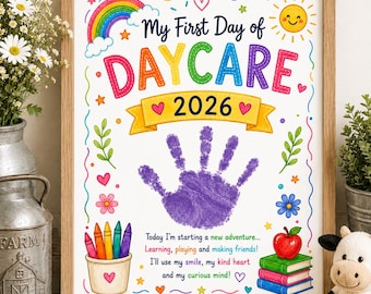 First Day of Daycare Handprint Printable Keepsake Craft, First Day of School Handprint Art, Toddler Preschool Activity Instant Download PDF