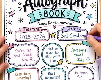 Class Autograph Printable 2025-2026 School Memory Keepsake Last Day of School Printable End of Year Activity for Kids Student Autograph Page