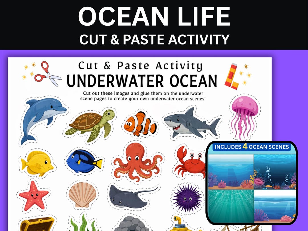 Ocean Cut and Paste Activity for Toddlers, Ocean Animals Printable ...