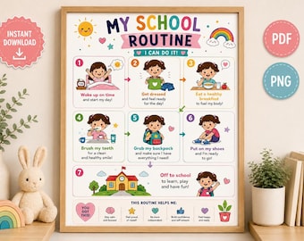 Back to School Kids Morning Routine Chart Printable Before School Visual Schedule Daily Routine for Kids School Routine Chart PDF PNG