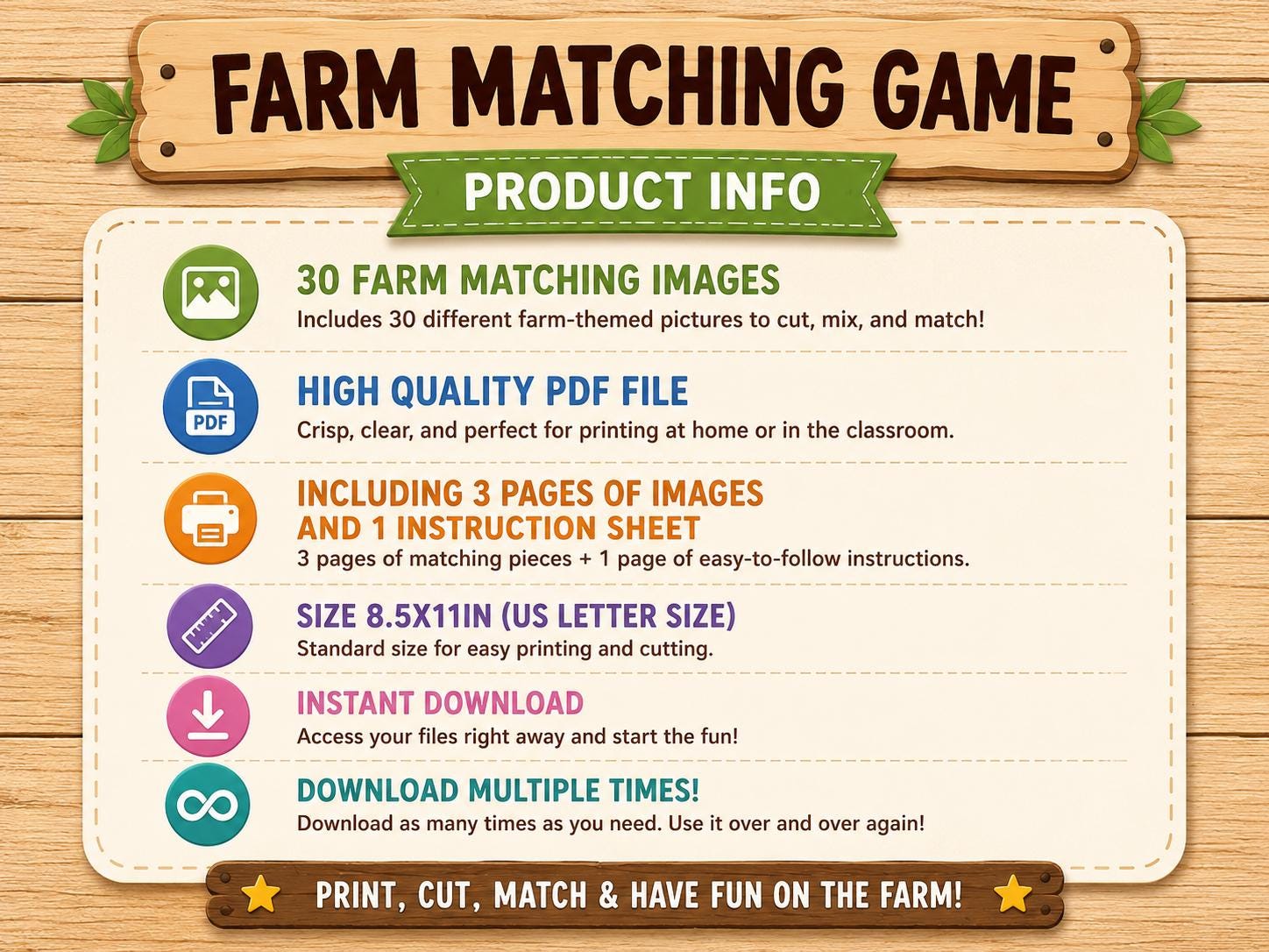 Farm Matching Game Printable Farm Animal Matching Activity Preschool ...