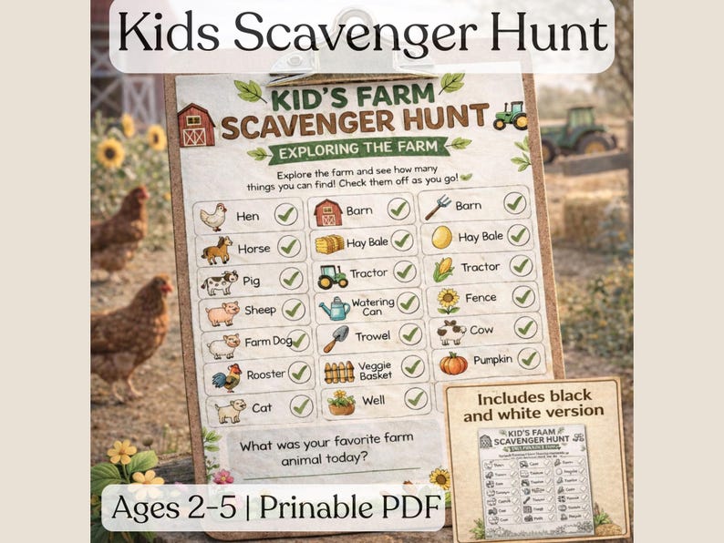 Farm Scavenger Hunt Printable for Kids, Toddler Farm Activity ...