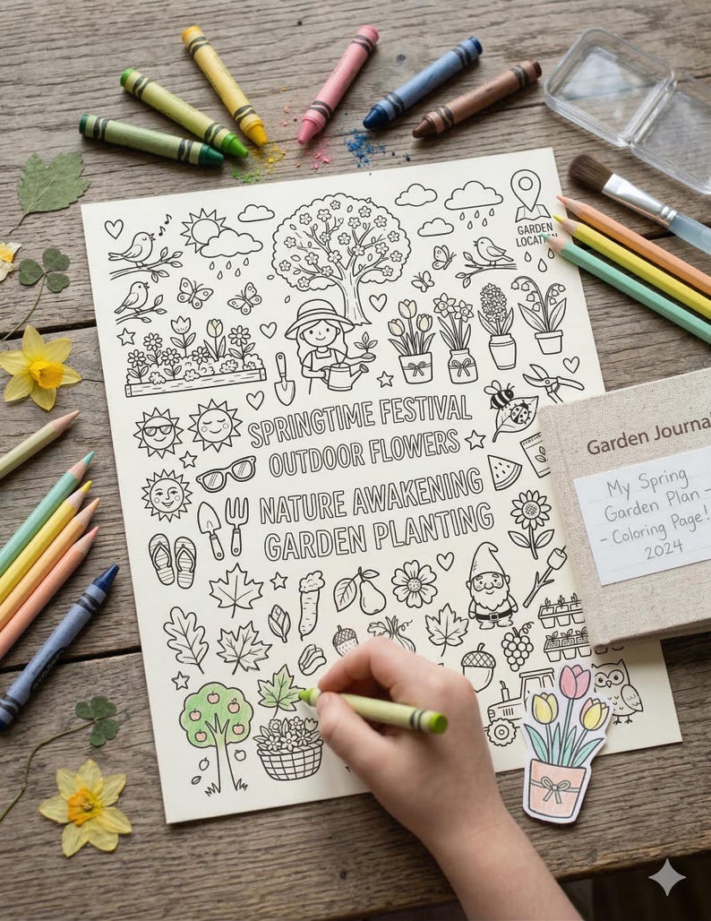 Spring Coloring Days Spring Coloring Page for Kids Springtime Doodle Coloring Sheet Garden ...