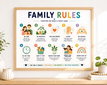 Family Rules Poster for Kids Home Printable Wall Art Kids Family Values Poster Classroom & Homeschool Decor Montessori Printable PDF PNG