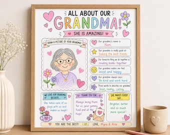 All About Our Grandma Printable, Grandma Gift from Kids, Mothers Day Grandma Worksheet, Nana Coloring Page Activity, Preschool Grandma Craft