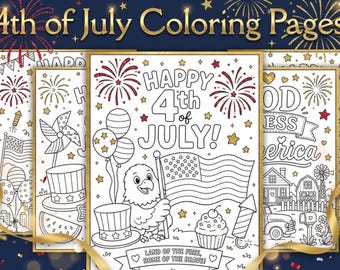 4th of July Coloring Pages for Kids, Patriotic Independence Day Activity Sheets, USA Holiday Coloring Book, PDF (Instant Download)
