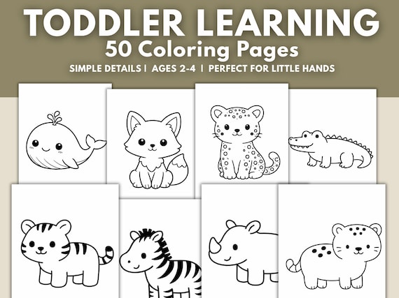 Toddler Coloring Book Printable 50 Easy Animal Coloring Pages Ages 2-4 Preschool Learning Activity Bold Simple Coloring Sheets PDF