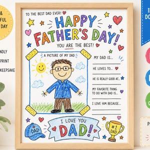 Fars dag-målarbild utskrivbar fars dag-kort för pappa målaraktivitet för barn Rita en bild av min pappa arbetsblad PDF