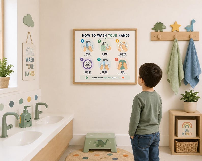 Hand Washing Steps Printable Poster for Kids ADHD Autism Visual ...