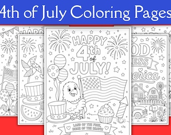 4th of July Coloring Pages for Kids, Patriotic Independence Day Activity Sheets, USA Holiday Coloring Book, PDF (Instant Download)