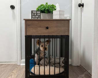 Wooden Dog Crate Furniture with Drawer, Indoor Dog Kennel, Dog Furniture Modern, Dog Crate End Table, Solid Dog Crate, Modern Dog House