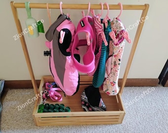 Bamboo Kids Clothing Rack with Storage Box, Toddler Wardrobe, Baby Clothing Rack, Garment Rack, Montessori Wardrobe, Baby Clothes Storage