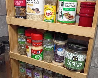 3-Tier Bamboo Wall Mounted Spice Rack, Spice Organizer, Modern Spice Rack, Spice Jar Shelf, Large Spice Rack, Pantry Spice Rack