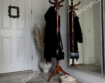 Freestanding Wood Coat Stand with 11 Hooks, Hallway Coat Rack, Coat Hanger Stand, Entryway Coat Rack, Floor Coat Rack, Modern Coat Stand