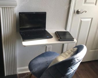 Floating Wooden Wall Mounted Folding Desk, Compact Workspace, Laptop Wall Desk, Modern Wall Desk, Small Space Desk, Folding Office Table