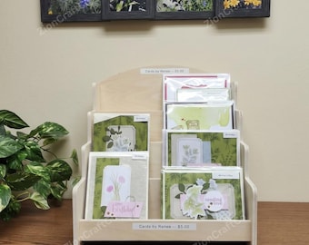 4-Tier Wooden Greeting Card Display Stand, Sticker Show Display, Market Showcase, Retail Display Stand, Countertop Display, Market Showcase
