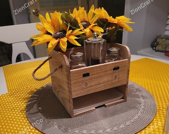 Wooden Utensil Caddy Flatware Holder with Handles, Dinner Table Caddy, Silverware Holder, Utensil Holder, Spoon Holder, Flatware Caddy