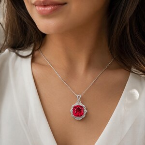 Lab Grown Ruby Necklace, Red Ruby Pendant, Ruby Gemstone Necklace, Elegant Statement Jewelry, Sterling Silver Pendant,  Gift, Gift for Her