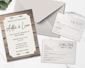Country Wedding Invitation Mini Suite Template - Edit in Canva - Printable - Instant Download